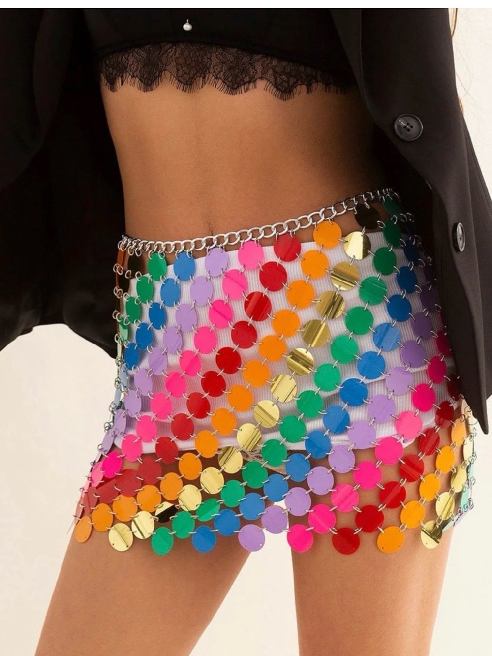 Multicolor Sequin Chain Mini Skirt - Women